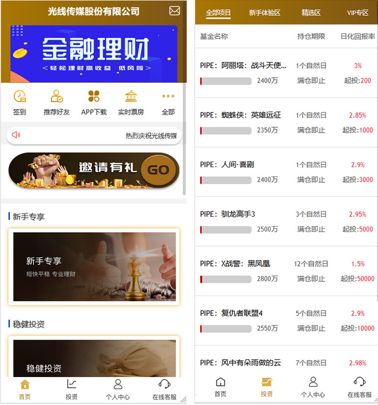 影视投资理财源码 电影项目众筹票房分红源码+对接免签支付修复短信+视频教程